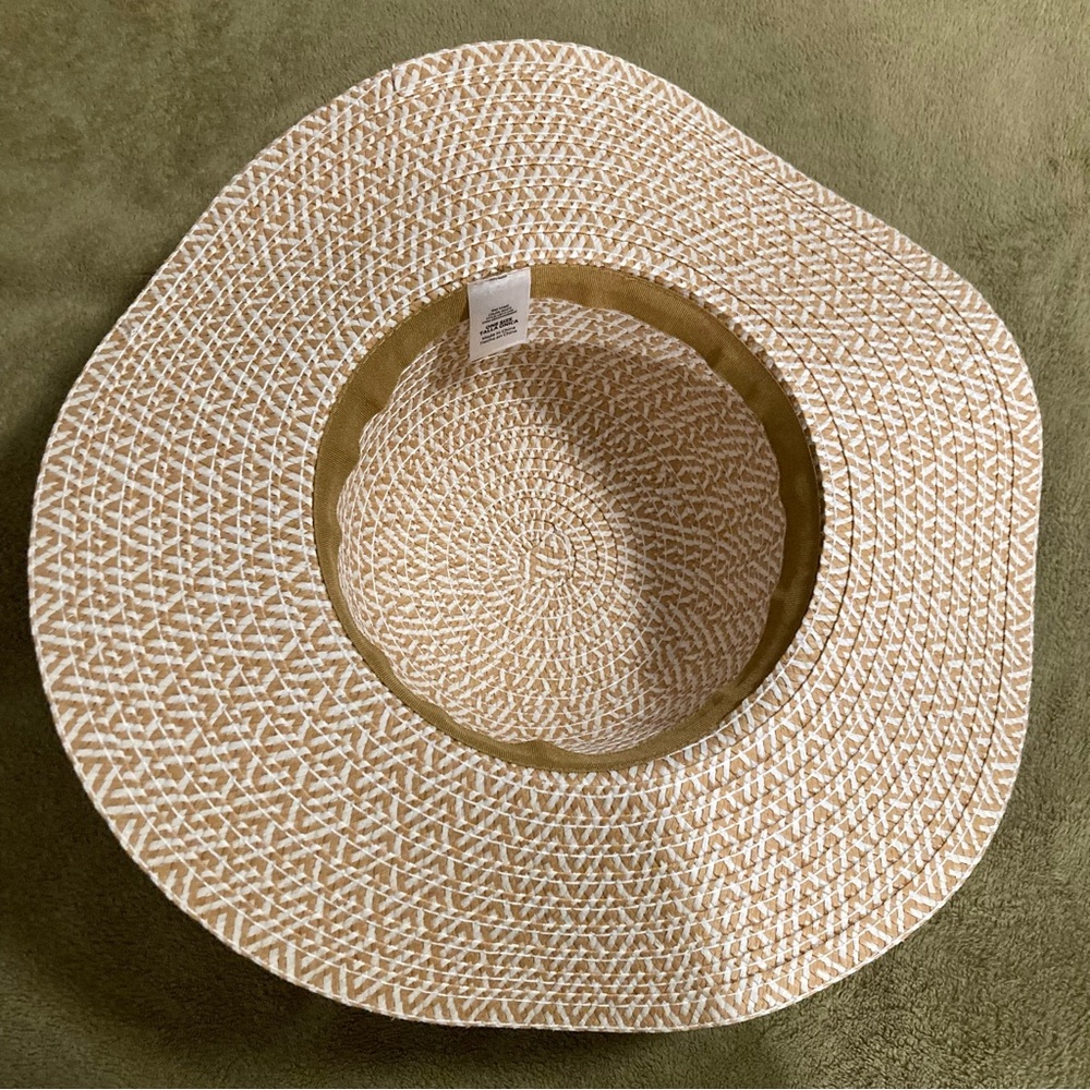 NWOT Sun Hat Vintage 80s 90s White Tan Women's One Size - Picture 3 of 6